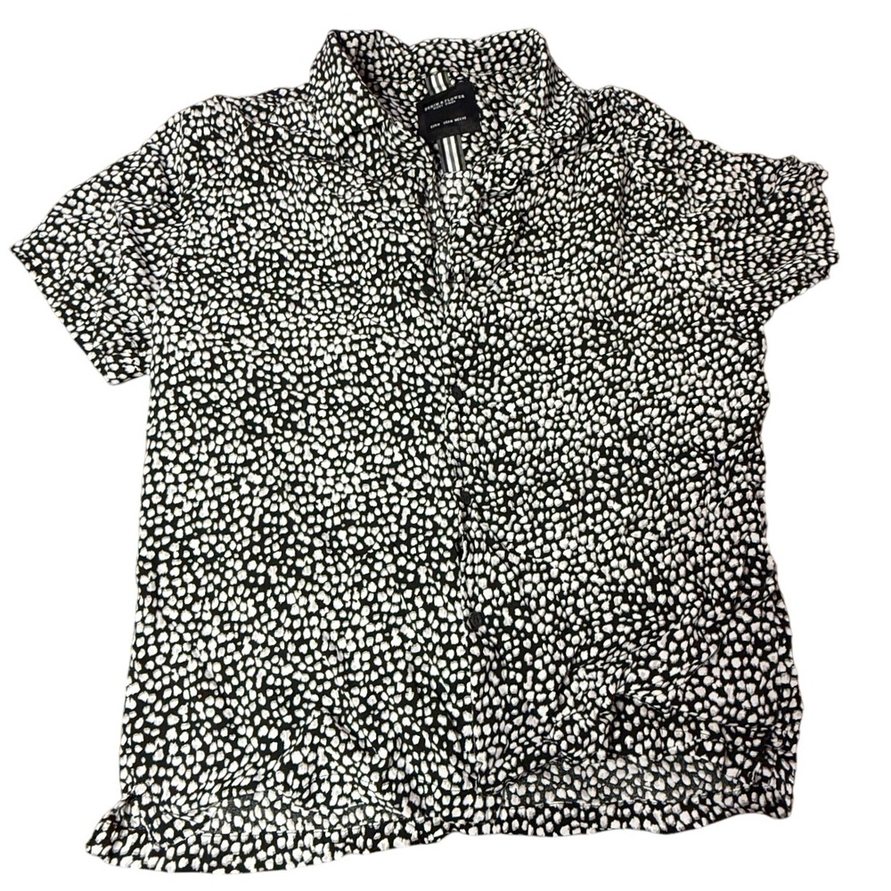 Denim &‎ Flower Ricky Singh Button Down Shirt Short Sleeve Black White Medium